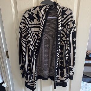 Ecote Black and Cream Geometric Cardigan
